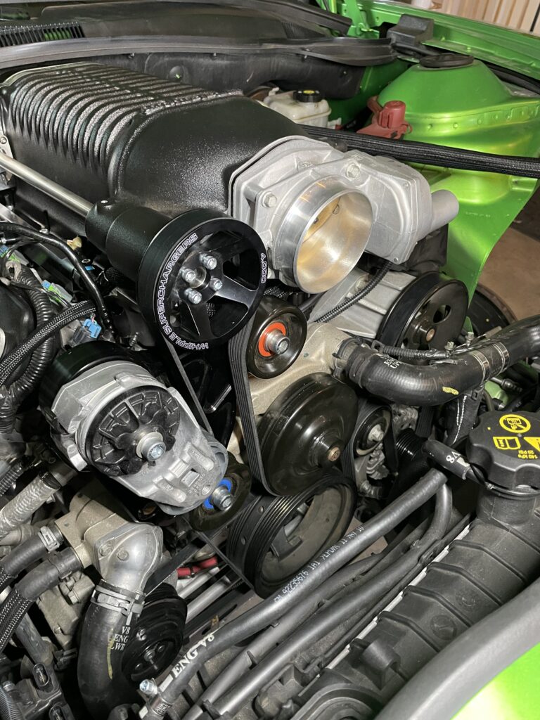 Whipple supercharger snout, throttle body and ATI damper on a 2012 Camaro SS