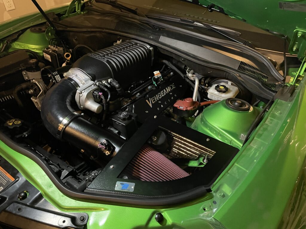 Finished 2012 Camaro SS engine bay with the 3.0L Whipple supercharger and cold air intake